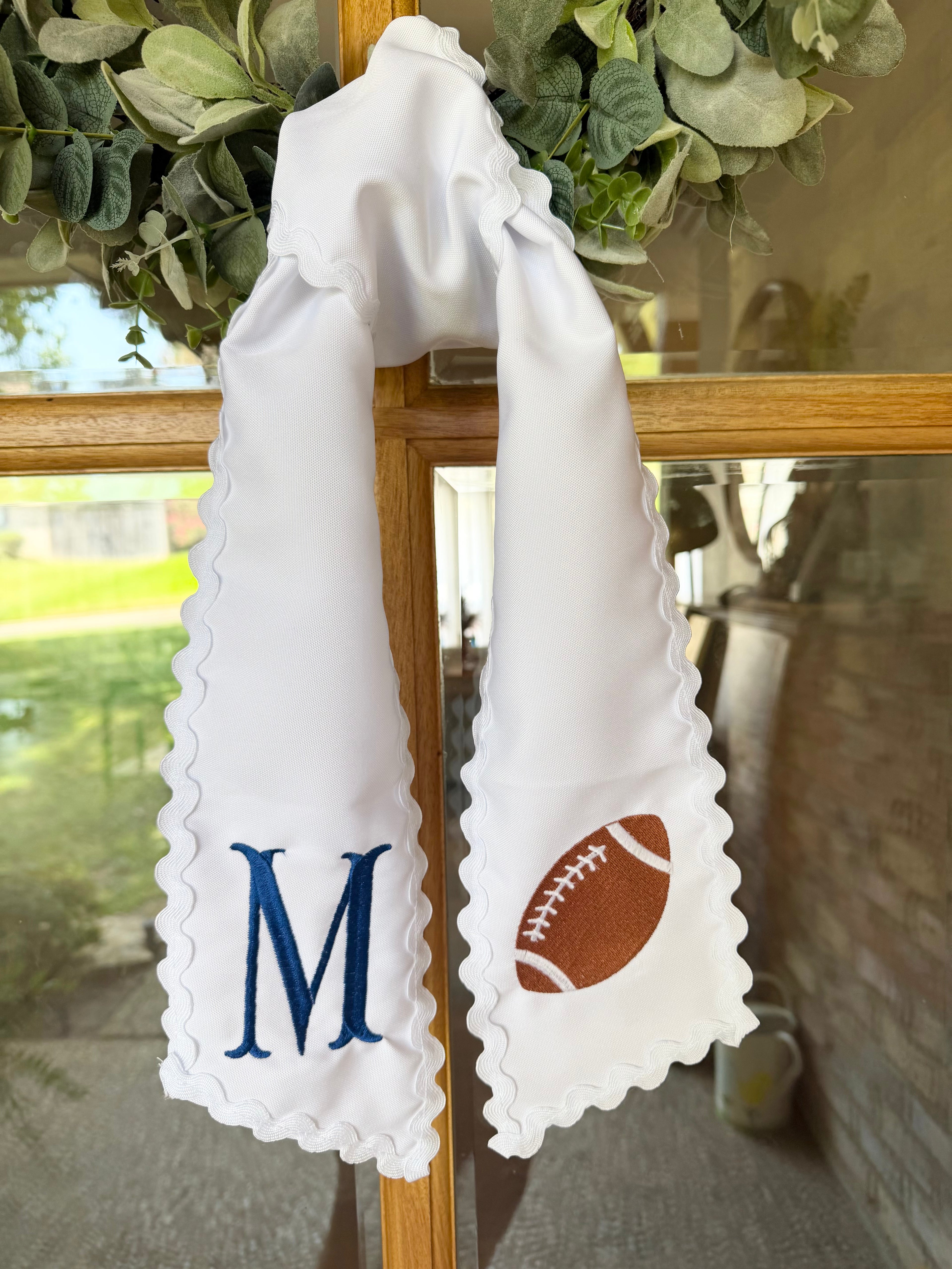 Classic White Scalloped Wreath Sash