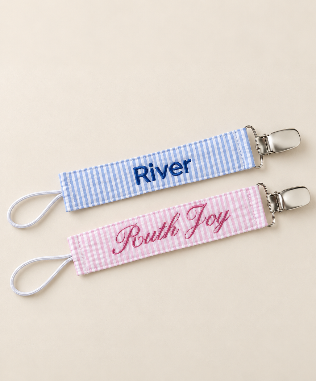 Personalized SeerSucker Pacifier Clips