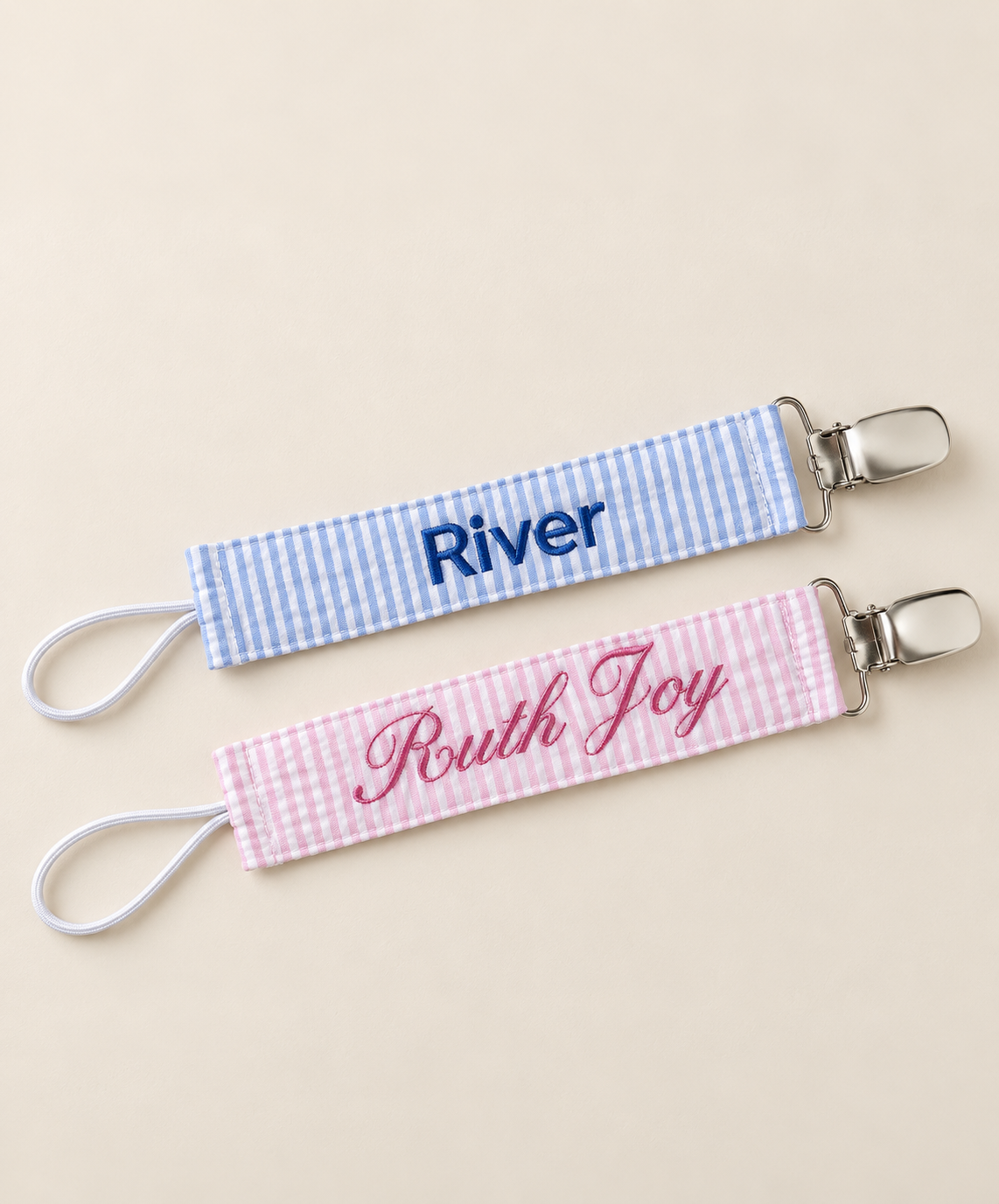 Personalized SeerSucker Pacifier Clips